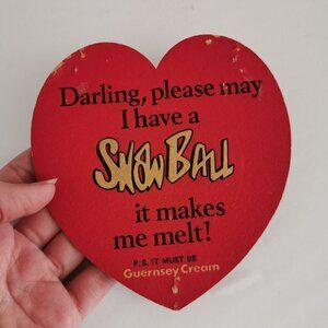 Vintage Snowball Heart Shape Coaster Guernsey Cream Cocktail 2-Sided Breweriana